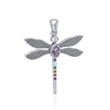 Spiritual Dragonfly Silver Pendant with Chakra Gemstone TPD5056 - Jewelry