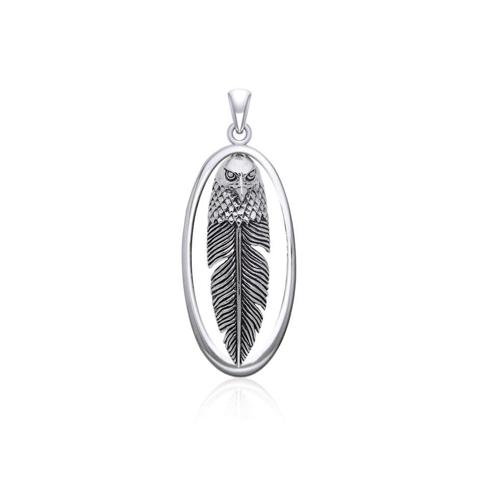 Eagle Head with Feather Sterling Silver Pendant TPD5059 - Jewelry