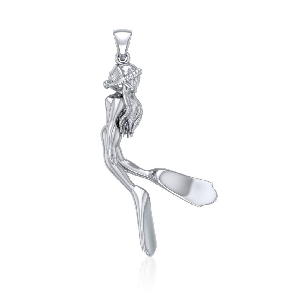 Female Free Diver Silver Pendant TPD5065 - Jewelry