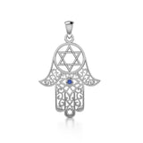Hamsa and Star of David Silver Pendant with Gemstone TPD5079 - Jewelry