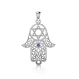 Hamsa and Star of David Silver Pendant with Gemstone TPD5079 - Jewelry