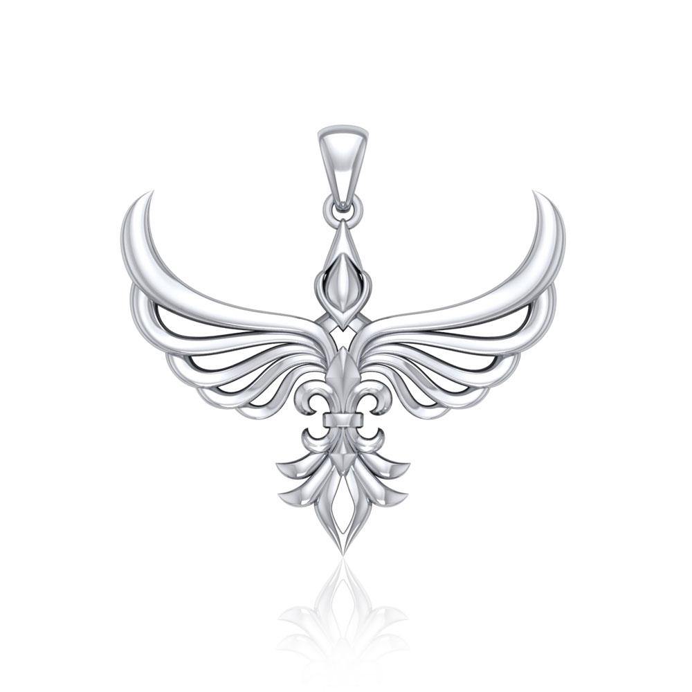 Phoenix with Fleur De Lis Sterling Silver Pendant TPD5089 - Jewelry