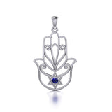 Hamsa Star of David Sterling Silver Pendant with Gemstone TPD5091 - Jewelry