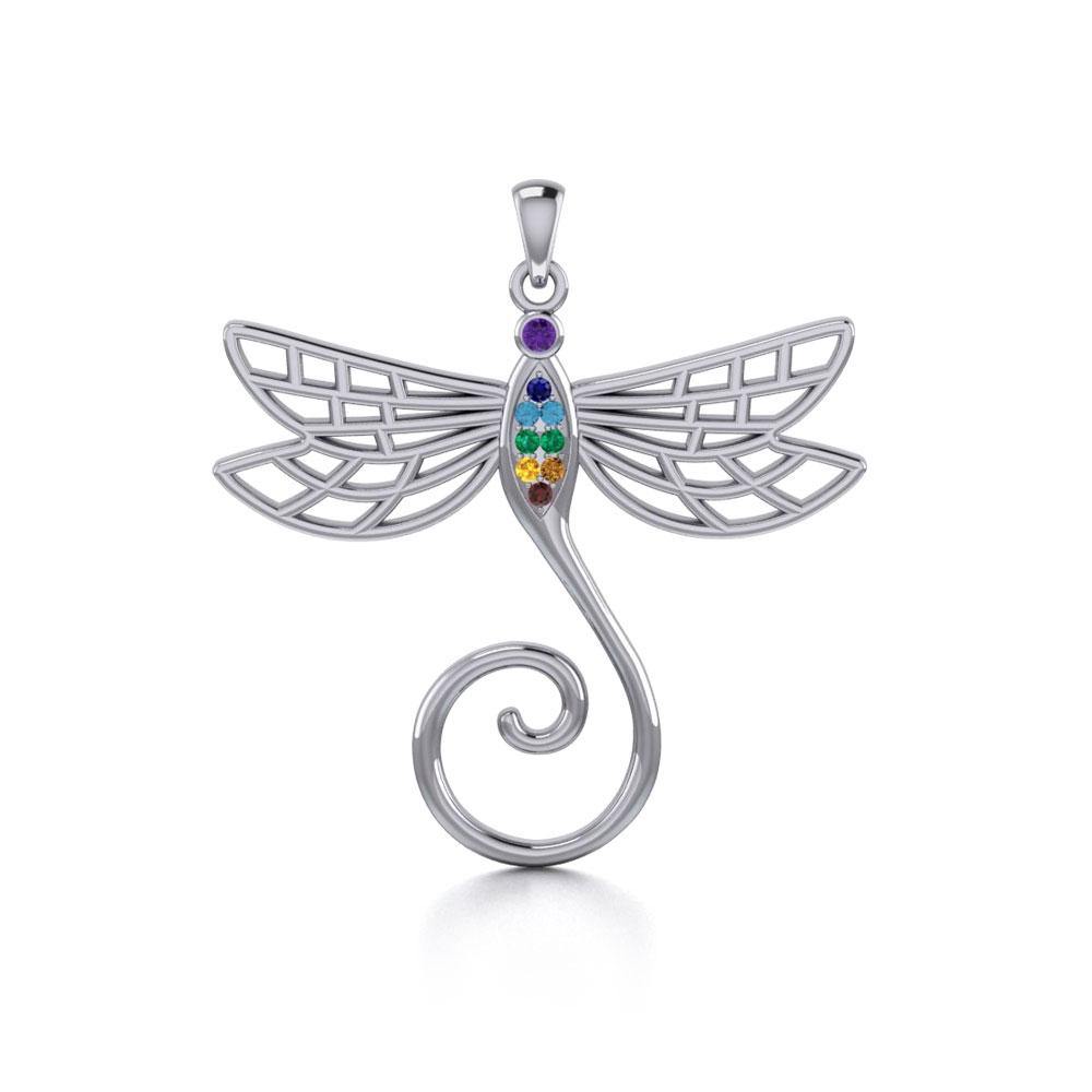Dragonfly Silver Charm Holder Pendant with Chakra Gemstone TPD5097 - Jewelry