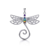 Dragonfly Silver Charm Holder Pendant with Chakra Gemstone TPD5097 - Jewelry
