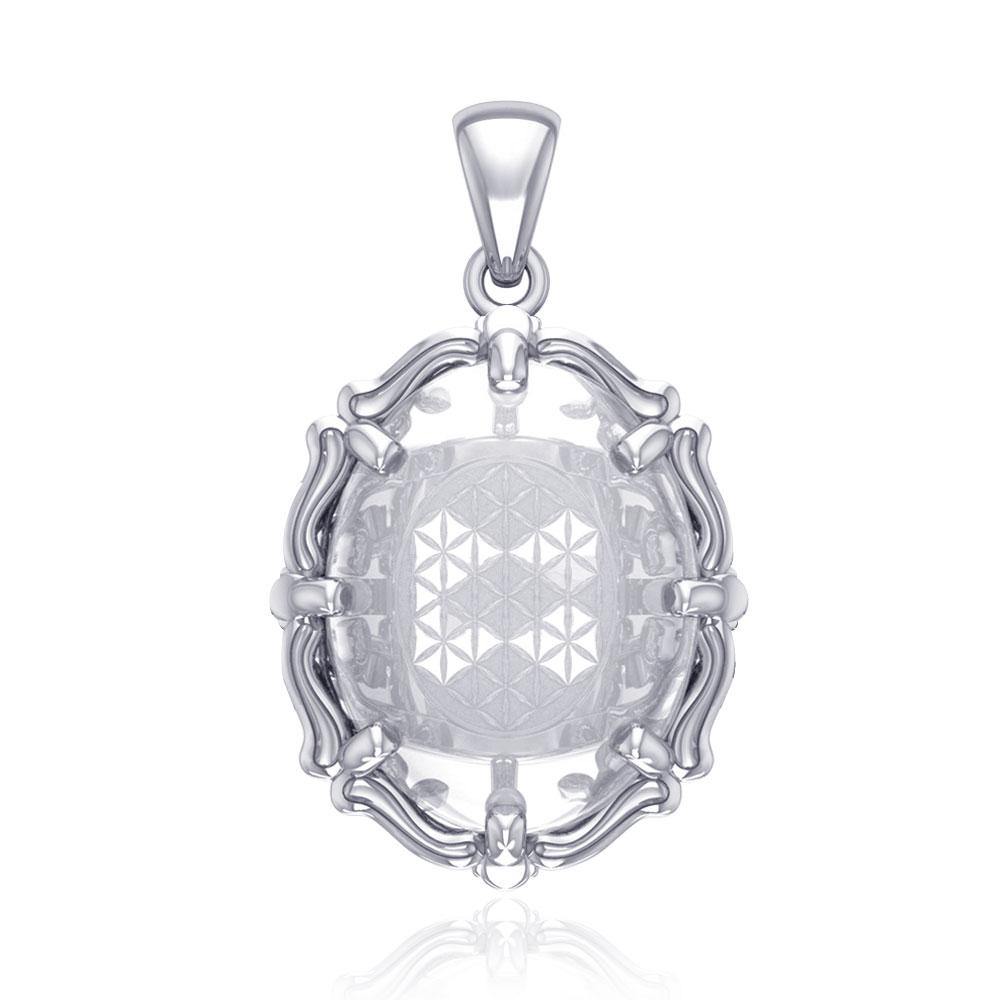 Flower of Life Sterling Silver Pendant with Natural Clear Quartz TPD5116 - Jewelry