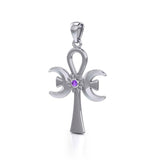 The cross of life ~ Sterling Silver Triple Goddess Ankh Pendant with Gemstone TPD5141 - Jewelry