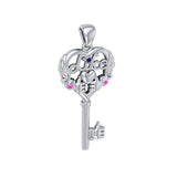Sterling Silver Like Icon Key Heart Pendant with Gemstones TPD5142 - Jewelry