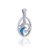 Sterling Silver Oval Celtic Whale Tail Pendant with Enamel Wave TPD5184 - Jewelry