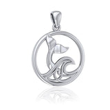 Sterling Silver Round Whale Tail Pendant with Celtic Wave TPD5187