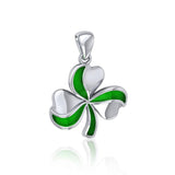 Lucky Shamrock Clover Silver Pendant with Enamel TPD5194 - Jewelry