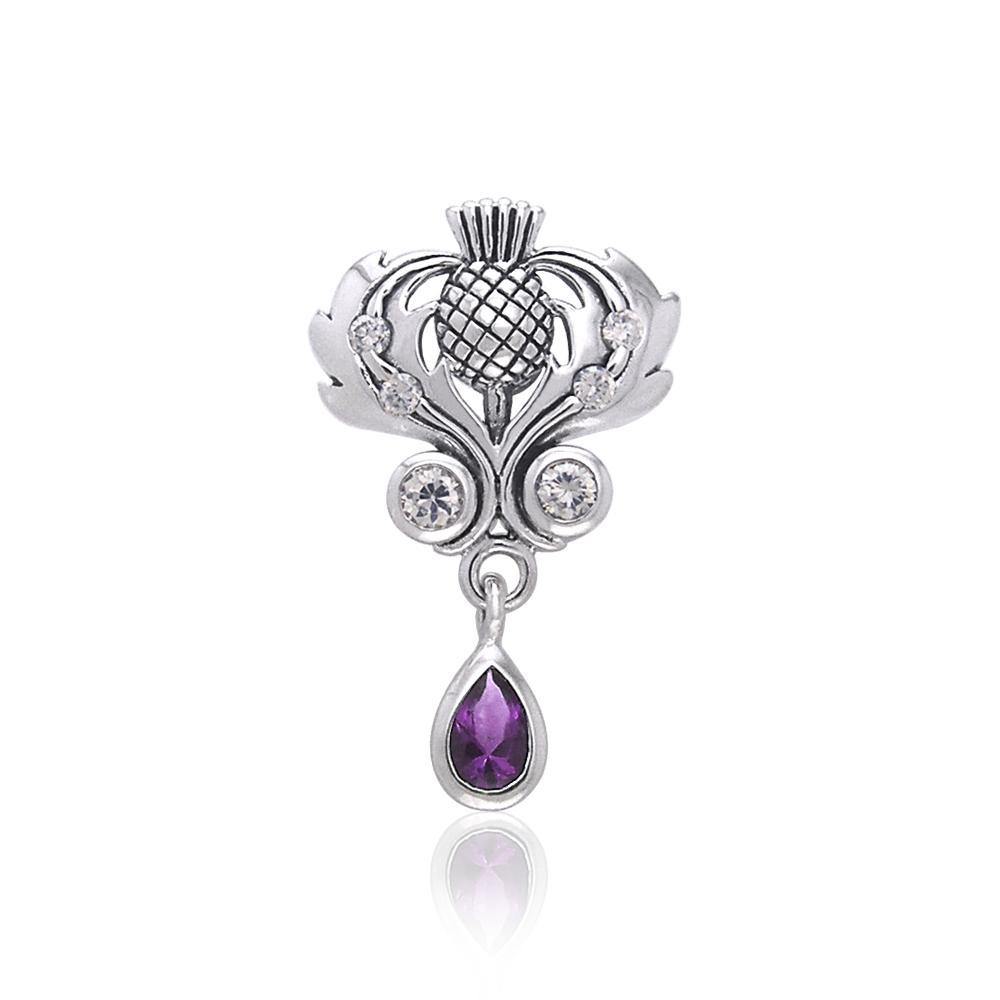 Renowned affirmation of Celtic tradition ~Sterling Silver Jewelry Scottish Thistle Pendant with Gemstone accent TPD687 - Jewelry