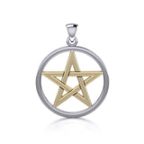 Colgante pentáculo de plata de ley y detalles en oro de 14 quilates TPV089