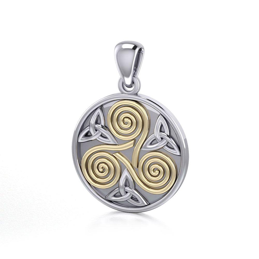 Celtic Three Single Spirals Triquetra Silver and Gold Pendant TPV346 - Jewelry