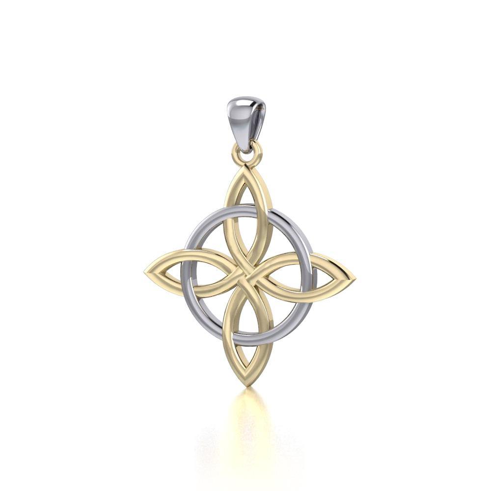 Celtic Quaternary Knot Silver and 14K Gold accent Pendant - Jewelry