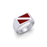 Red and White Dive Flag Silver Ring TR1796 - Jewelry