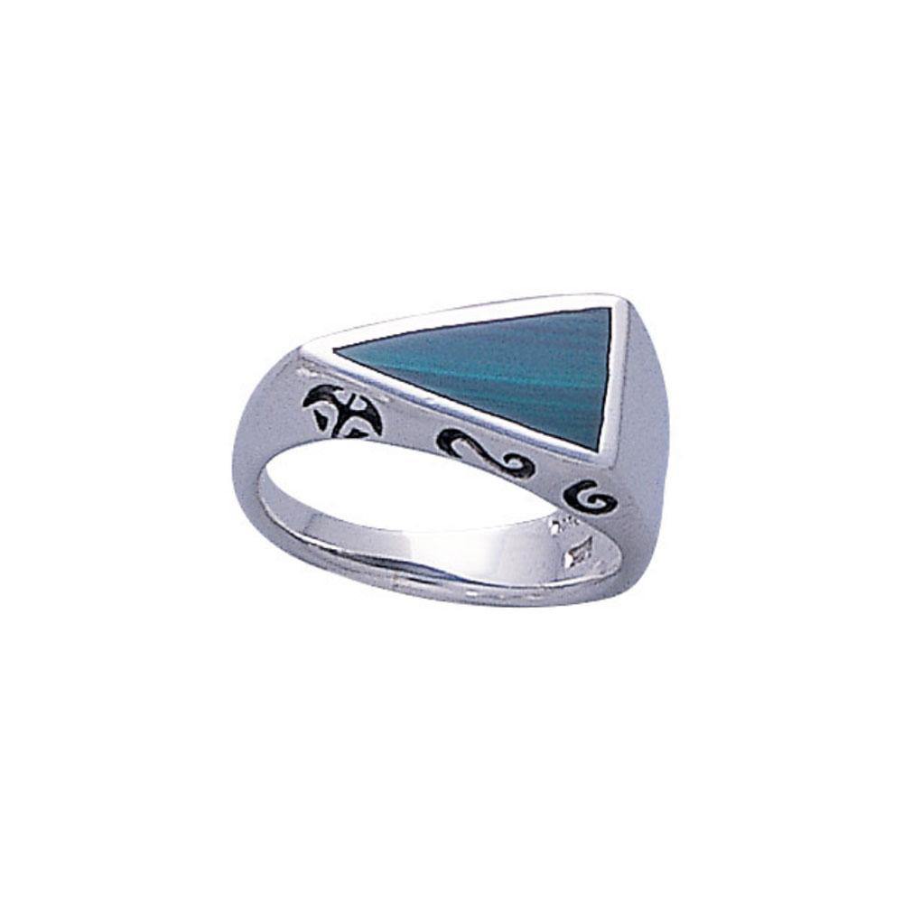 Modern Triangle Inlaid Silver Ring with Side Motif TR3372 - Jewelry