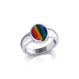 Modern Round Shape Inlaid Silver Ring TR3832 - Jewelry