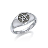Classic Five-Pointed Star Signet Sterling Silver Ring TR595