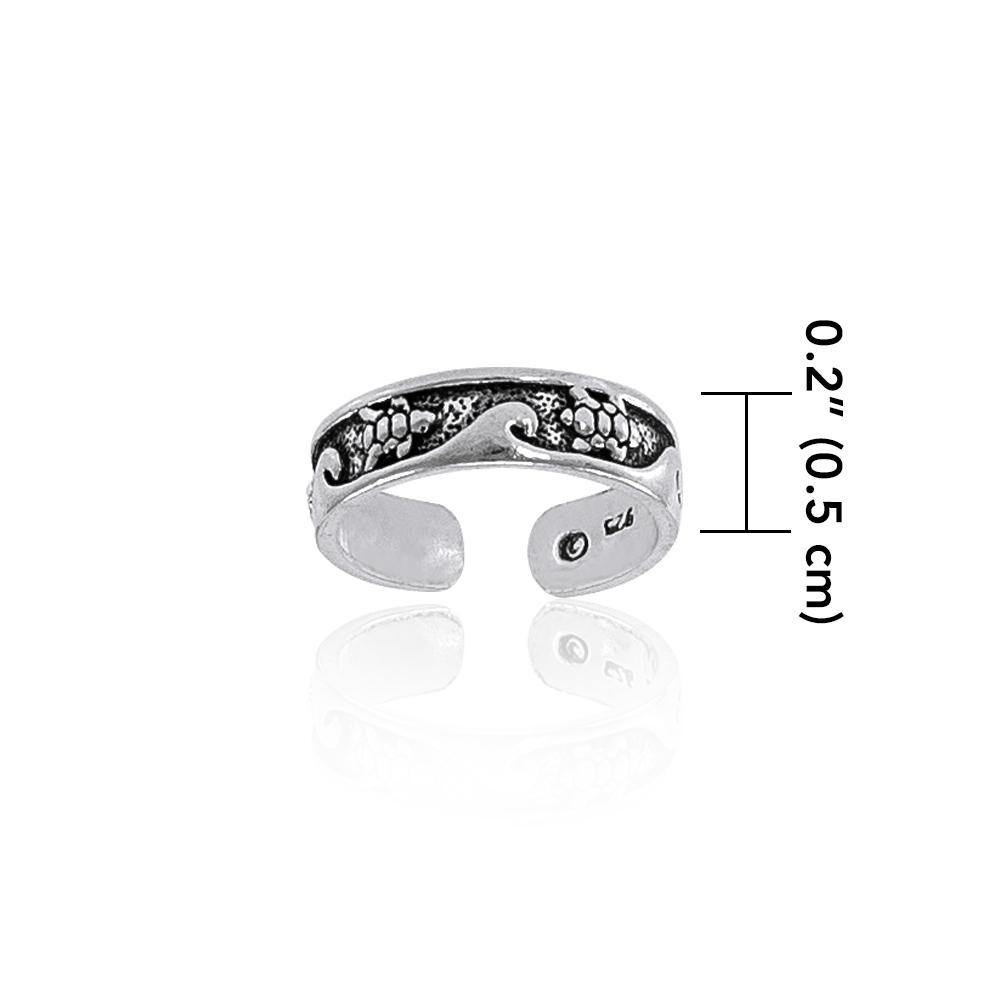 Sea turtles paddling on their way through the waves ~ Sterling Silver Toe Ring TR608 - Jewelry