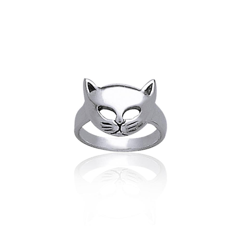 Lift up your playful spirits ~ Sterling Silver Cat Mask Ring TR687 - Jewelry