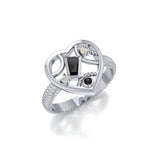 Fantastic Contemporary Design Heart Silver Ring with Gemstones TRI1057