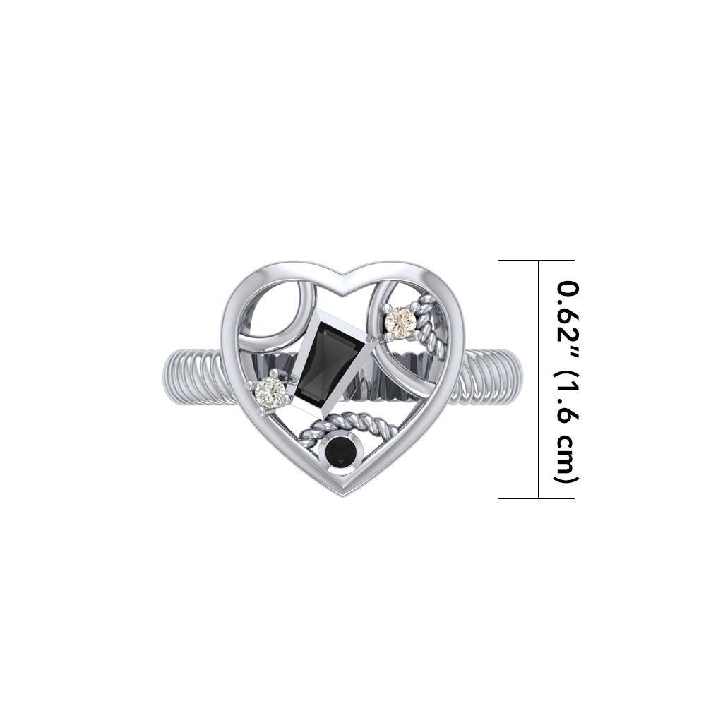 Fantastic Contemporary Design Heart Silver Ring with Gemstones TRI1057 - Jewelry