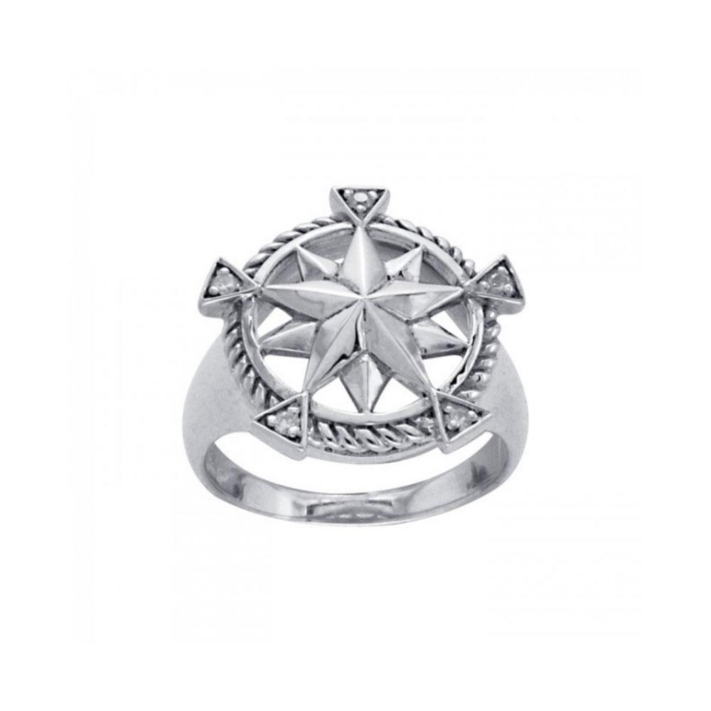 Compass with Gemstone Silver Ring TRI1073 - Jewelry