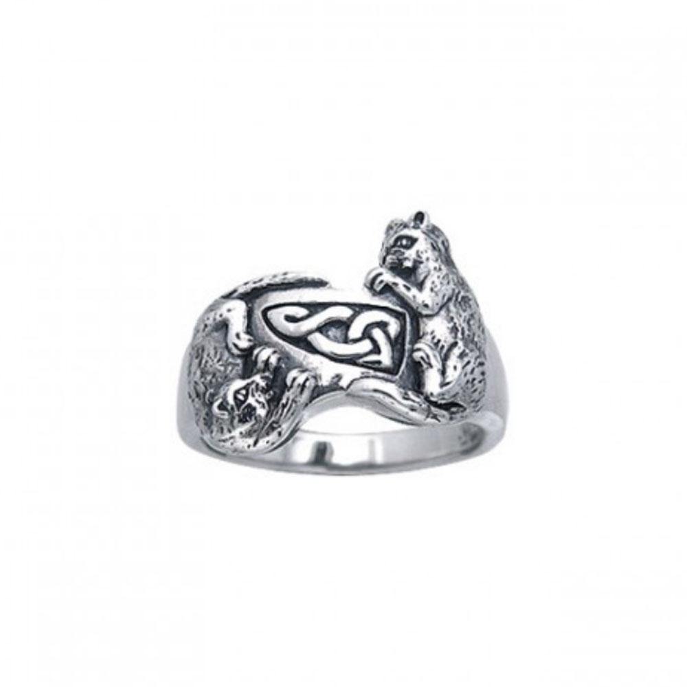 Precious Furry Paws ~ Sterling Silver Celtic Cat Ring TRI140 - Jewelry