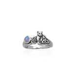 Our revered companion ~ Sterling Silver Jewelry Celtic Cat Ring with Gemstone TRI142 - Jewelry