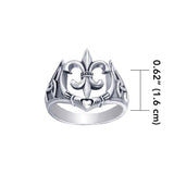 A powerful combination of Celtic elements ~ Sterling Silver Jewelry Ring in Fleur-de-Lis and Claddagh TRI172 - Jewelry