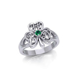 HBD Happy Birthday Monogramming Shamrock Clover Silver Gemstone Ring TRI1751