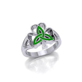 Enamel Trinity Knot on Shamrock  Clover Silver Ring TRI1752