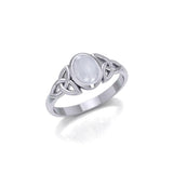 Celtic Triquetra with High Grade Rainbow Moonstone Gemstone Silver Ring TMD351 - Jewelry