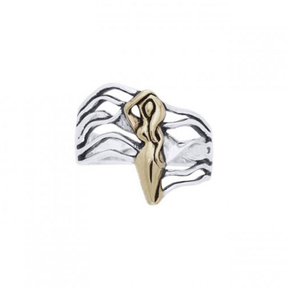 Dancing Goddess Gold Accent Silver Ring TRV3682 - Jewelry